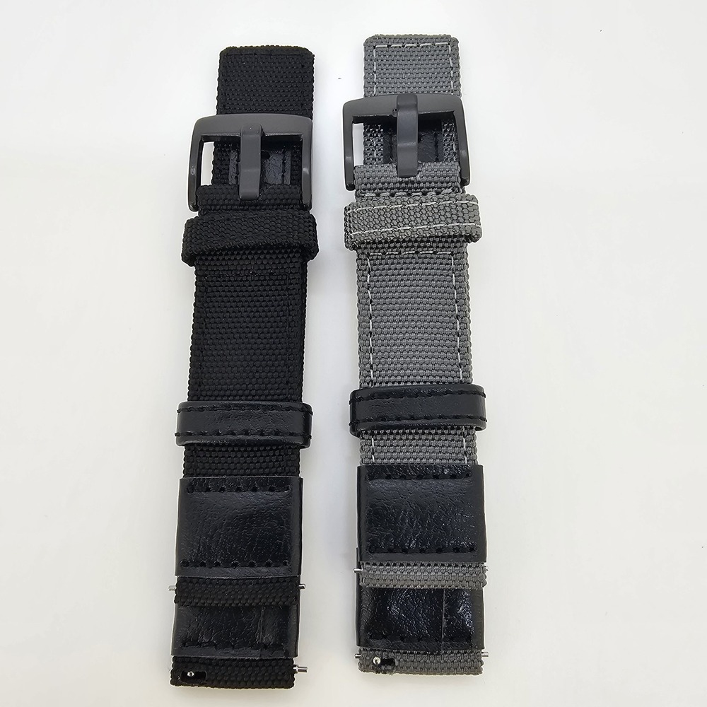 2X Men's 20MM Watch Premium Nylon Canvas Straps Black Gray 20MM Quick Release